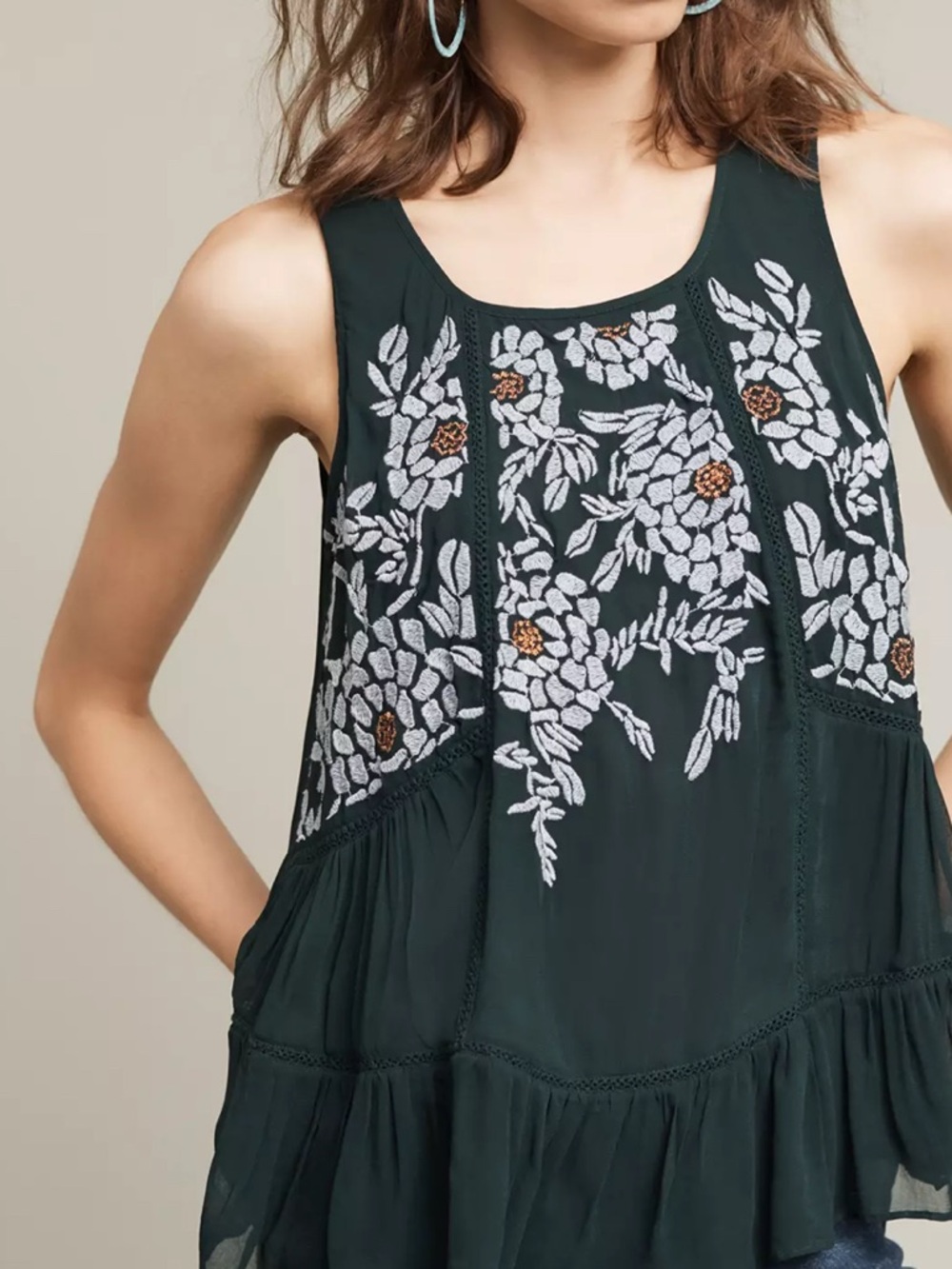 Anthropologie Floreat Roselle Tank Embroidered Size Large